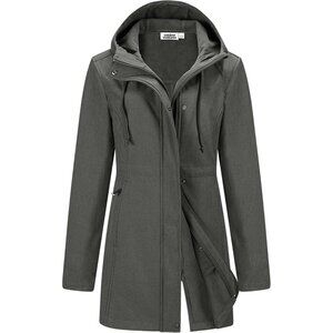 Women's Dim-grey Melange Lightweight Waterproof Hooded Rain Jacket,long Coat